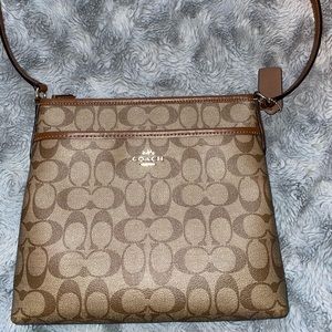 COACH Women’s Signature File Messenger Cross-Body Bag, Khaki Saddle.